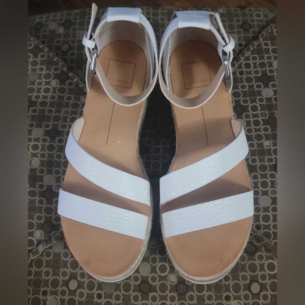 Dolce Vita White Croc-Embossed Espadrille Sandals